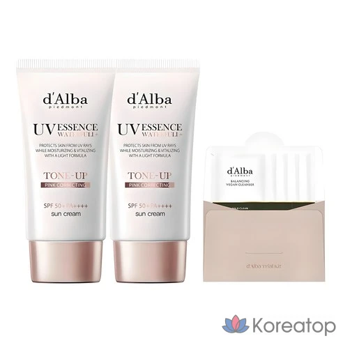 Cолнцезащитный крем для осветления тона d&#039;Alba SPF 50 + PA++ + + 50 мл x 2 порции + Гель для умывания, набор 15 мл