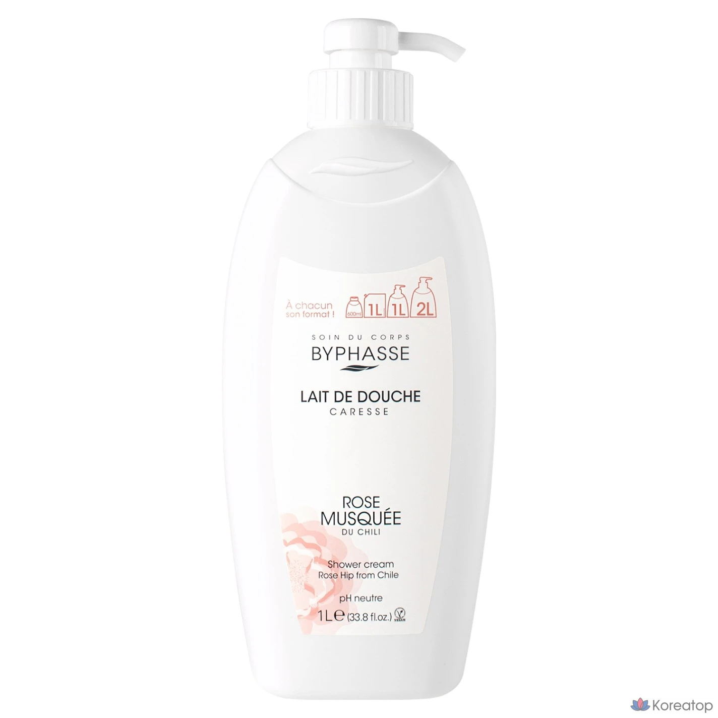Гель для душа Byphasse с высоким содержанием влаги и экстрактом шиповника, 1 л, 1 шт.