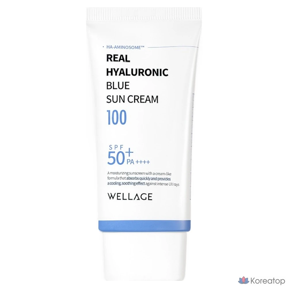 Солнцезащитный крем WELLAGE Real Hyaluronic Blue Sunscreen SPF50+ PA++++, 50 мл, 1 шт.