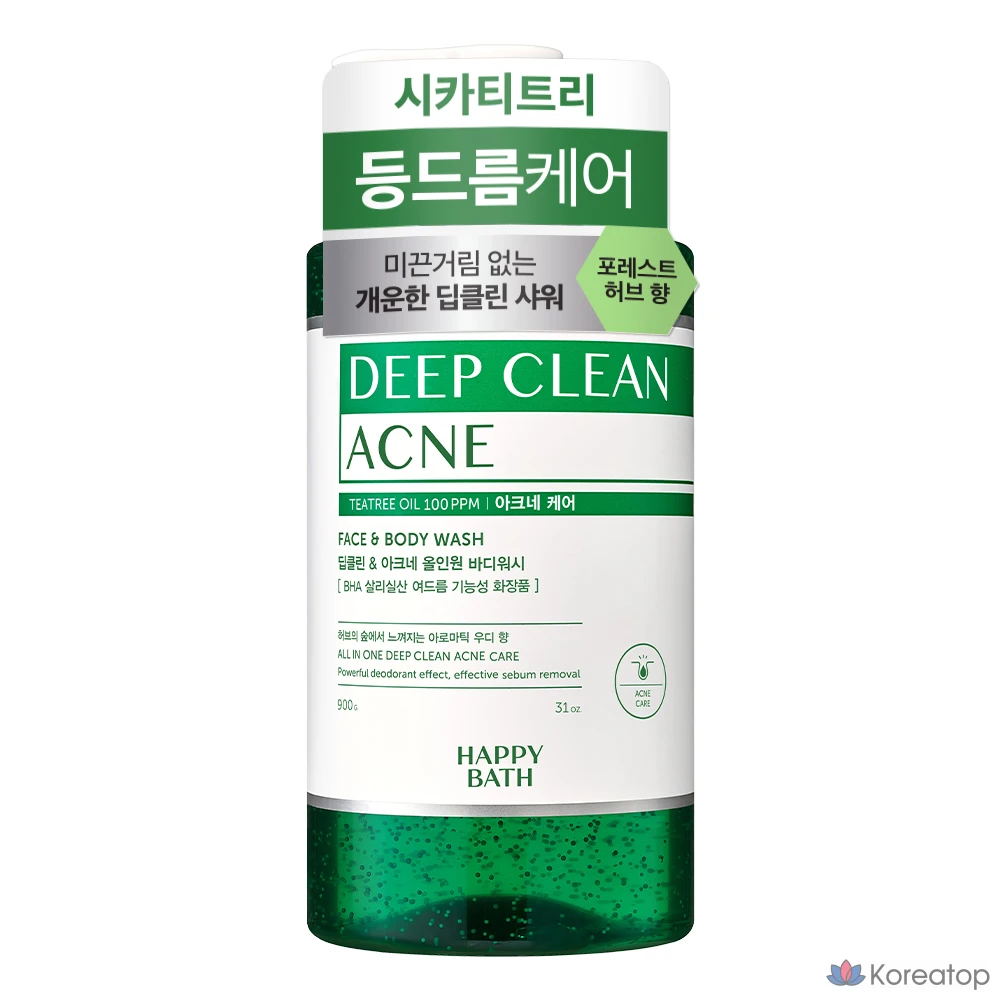 Гель для душа Happy Bath Deep Clean Tea Tree Acne Care All-in-One с ароматом древесных нот, 900 г, 1 шт.