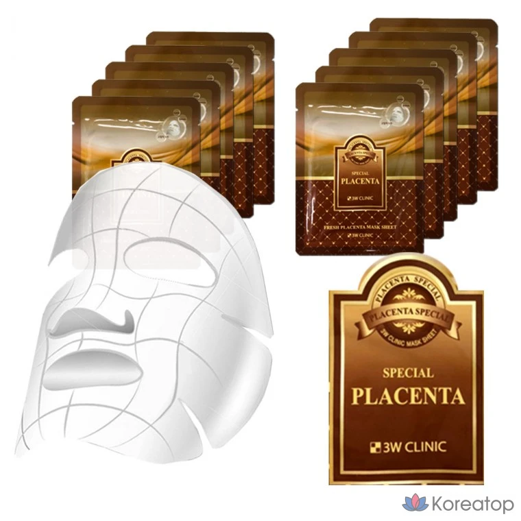 Тканевая маска для лица 3W Clinic Placenta Extract High-Density Hot & Cold Mask Sheet, 10 шт.