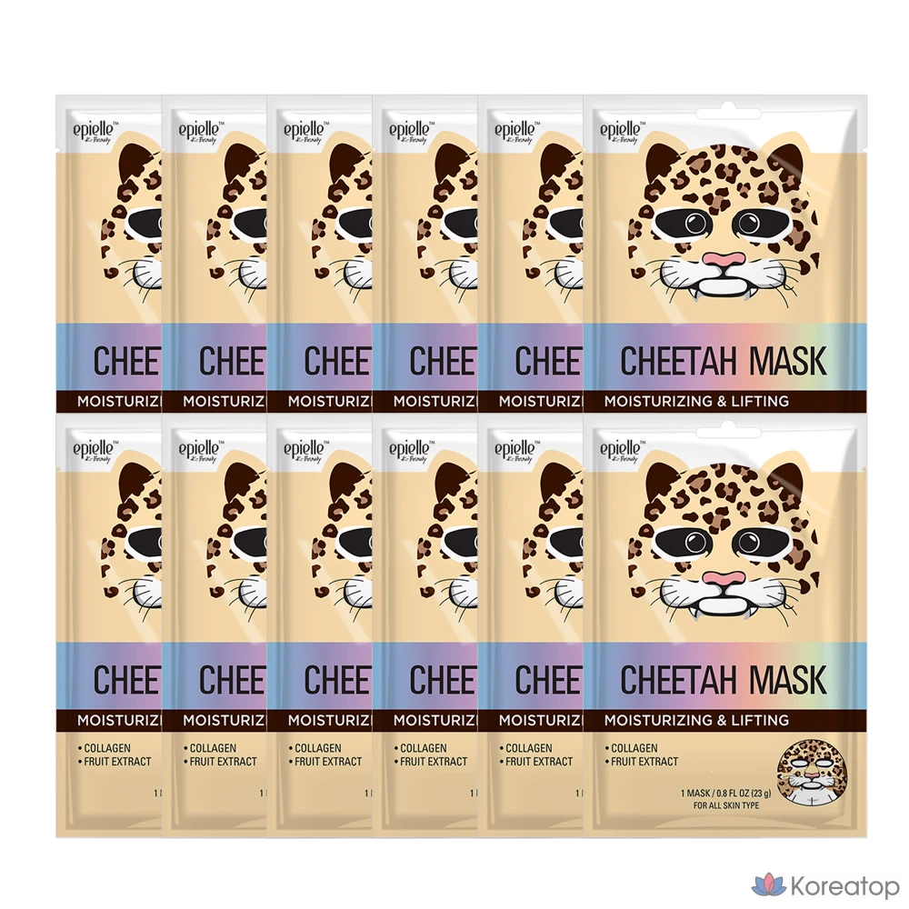 Набор масок Epielle с изображением гепарда, 1 упаковка, 12 штук.