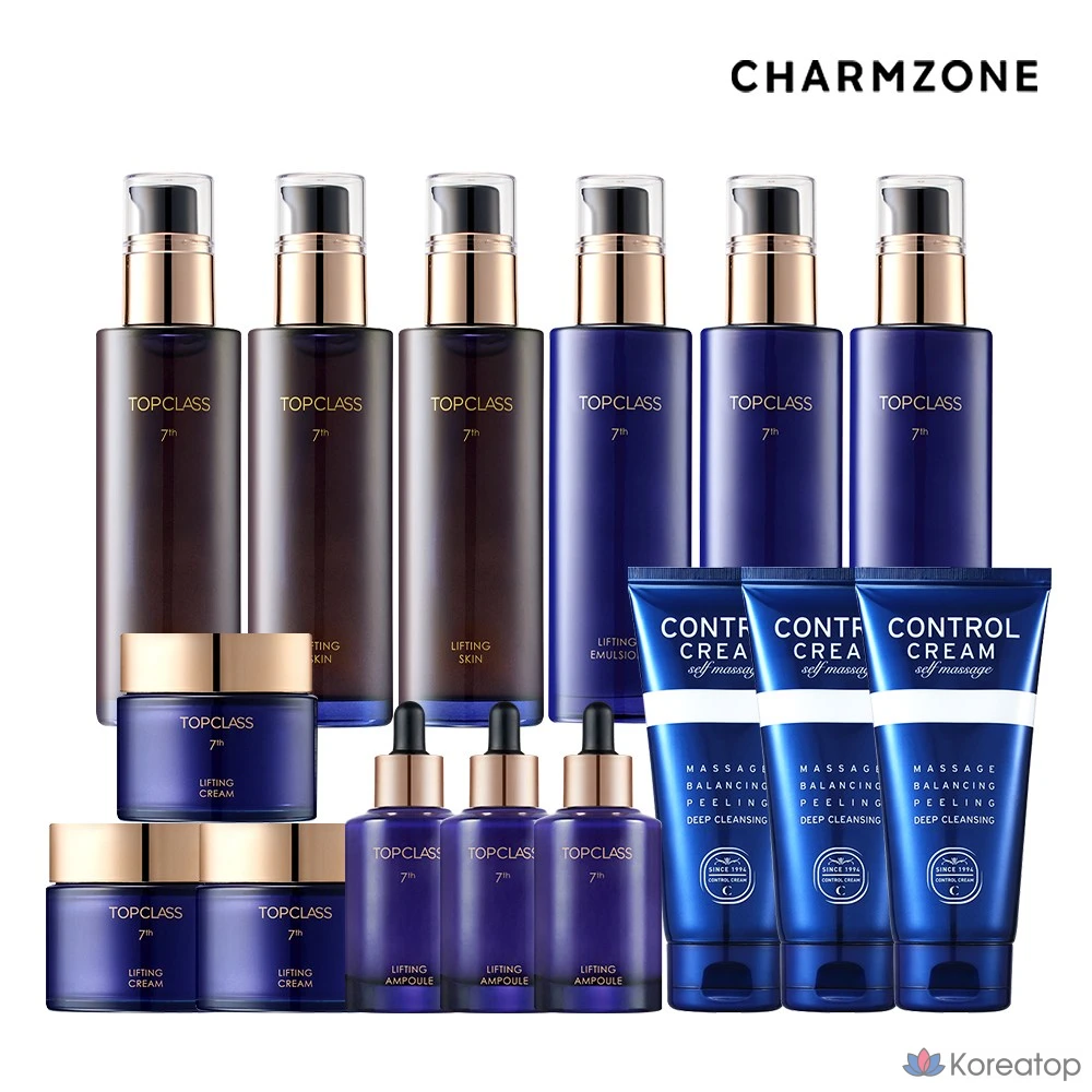 Charmzone Top Class Lifting, 15 предметов (3 средства для кожи + 3 лосьона + 3 крема + 3 ампулы + 3 средства для контроля 40 мл), 1 комплект.