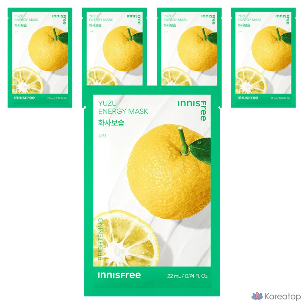 Тканевая маска для лица Innisfree New Jeju Yuzu Energy Mask, 22 мл, 5 шт.