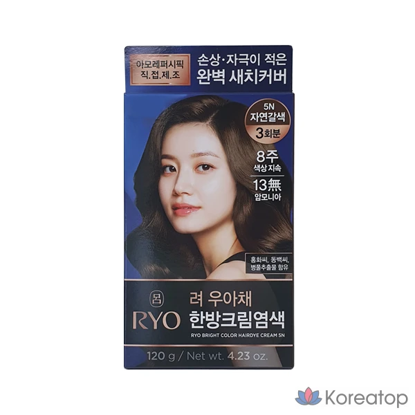 Краска для волос Ryeo Uachae, крем для седых волос, оттенок 5N, натуральный коричневый, 1 упаковка.