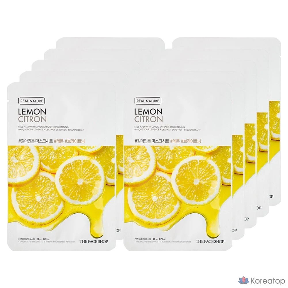 Лимонная тканевая маска для лица The Face Shop, 10 штук, 1 комплект.