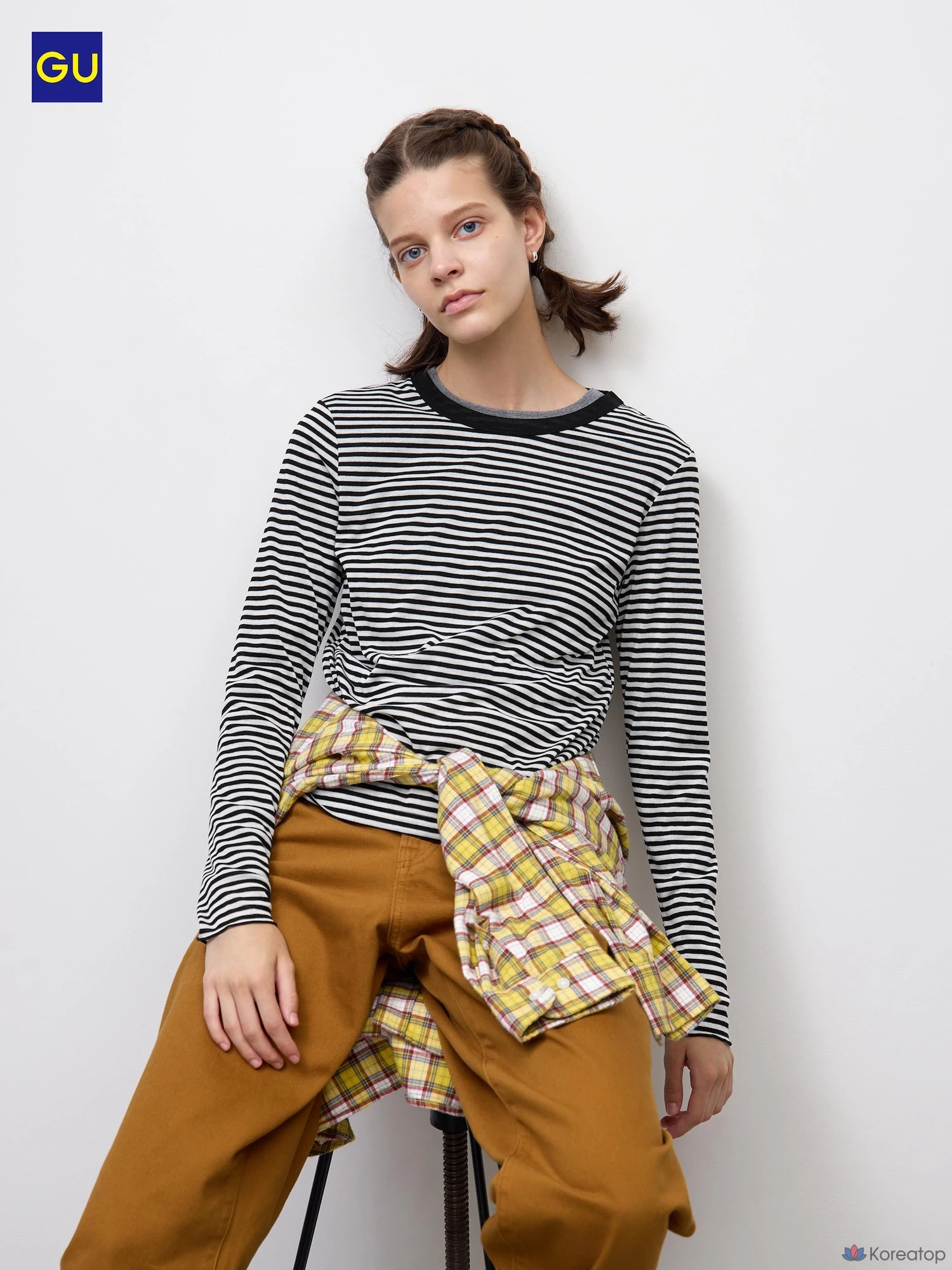 Футболка Uniqlo Soft Sheer Stripe Crew Neck T Long Sleeve