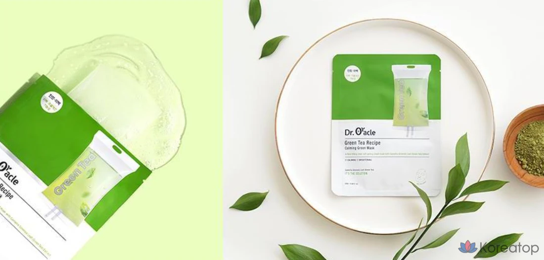 Успокаивающая зеленая маска для лица Dr.Oracle Green Tea Recipe, 25 мл, 10 штук в упаковке.