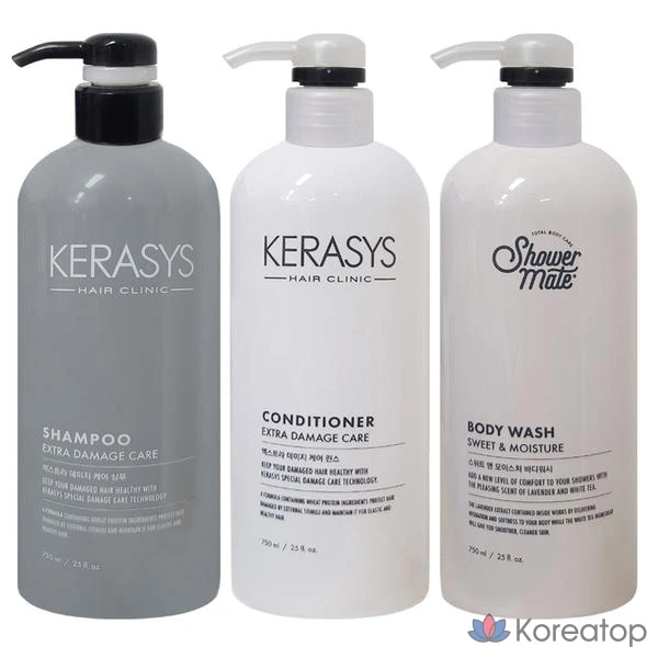 Набор из 3 предметов: шампунь и гель для душа KeraSys, 750 мл.