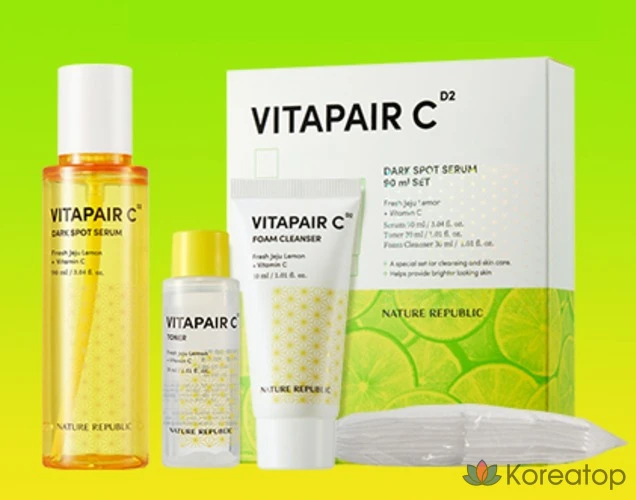 Набор Nature Republic Vitapair C: сыворотка от прыщей 90 мл + тоник 30 мл + пенка для умывания 30 мл + ватные диски