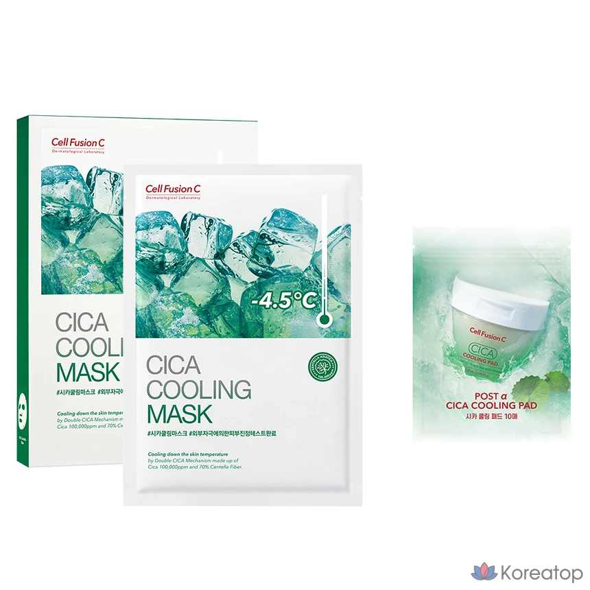 Охлаждающая маска Cellfusion C Cica (5 шт.) + охлаждающая подушечка Cica (10 шт.), 1 комплект.