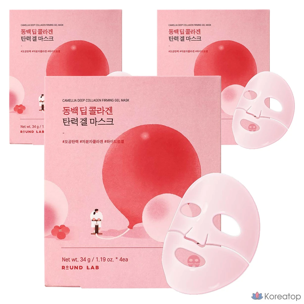 Гелевая маска Round Lab Camellia Deep Collagen Elasticity Gel Mask, 34 г, упаковка из 4 штук, 3 шт.