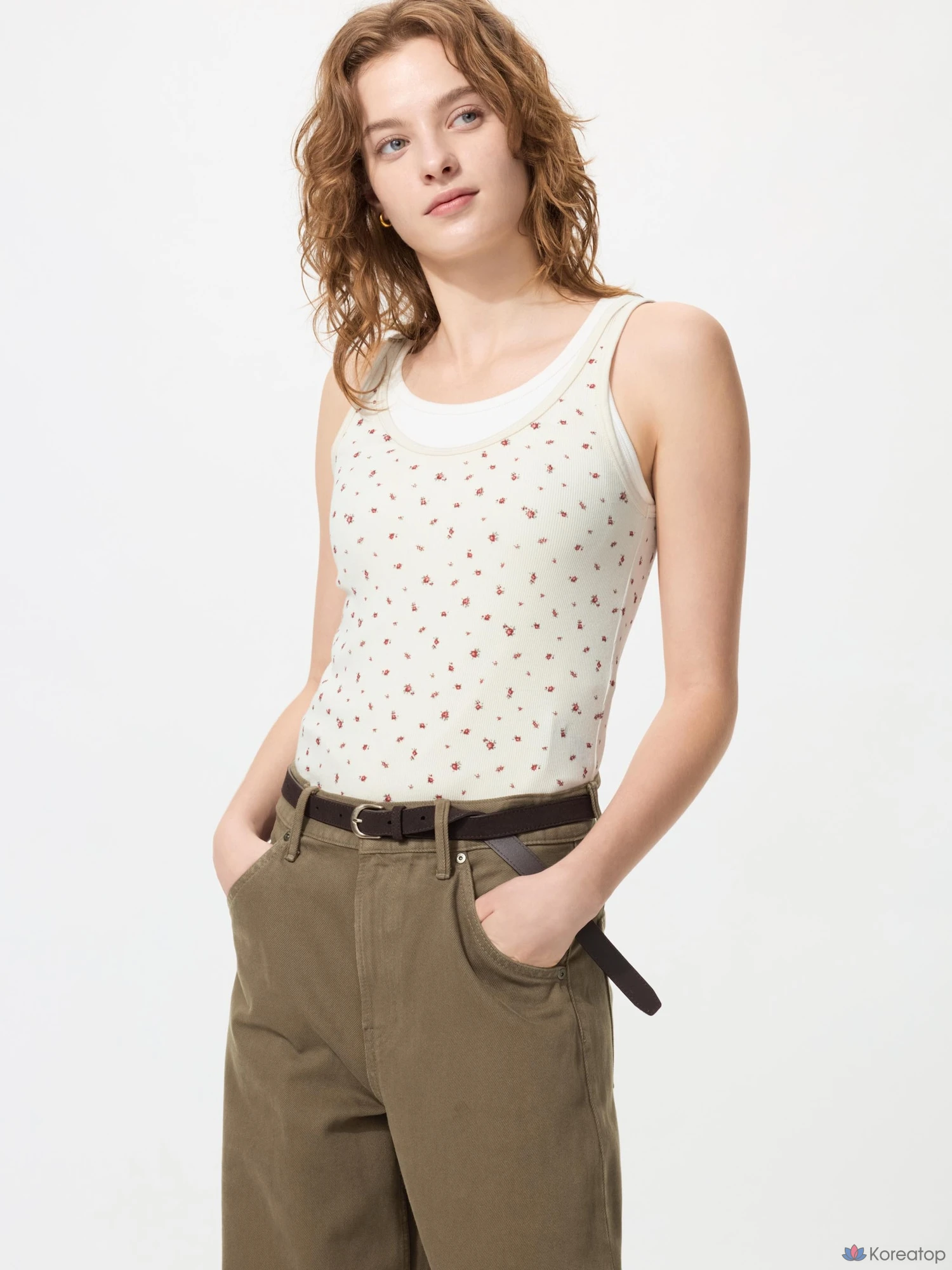 Топ Uniqlo Rib Tank Top, цветочный