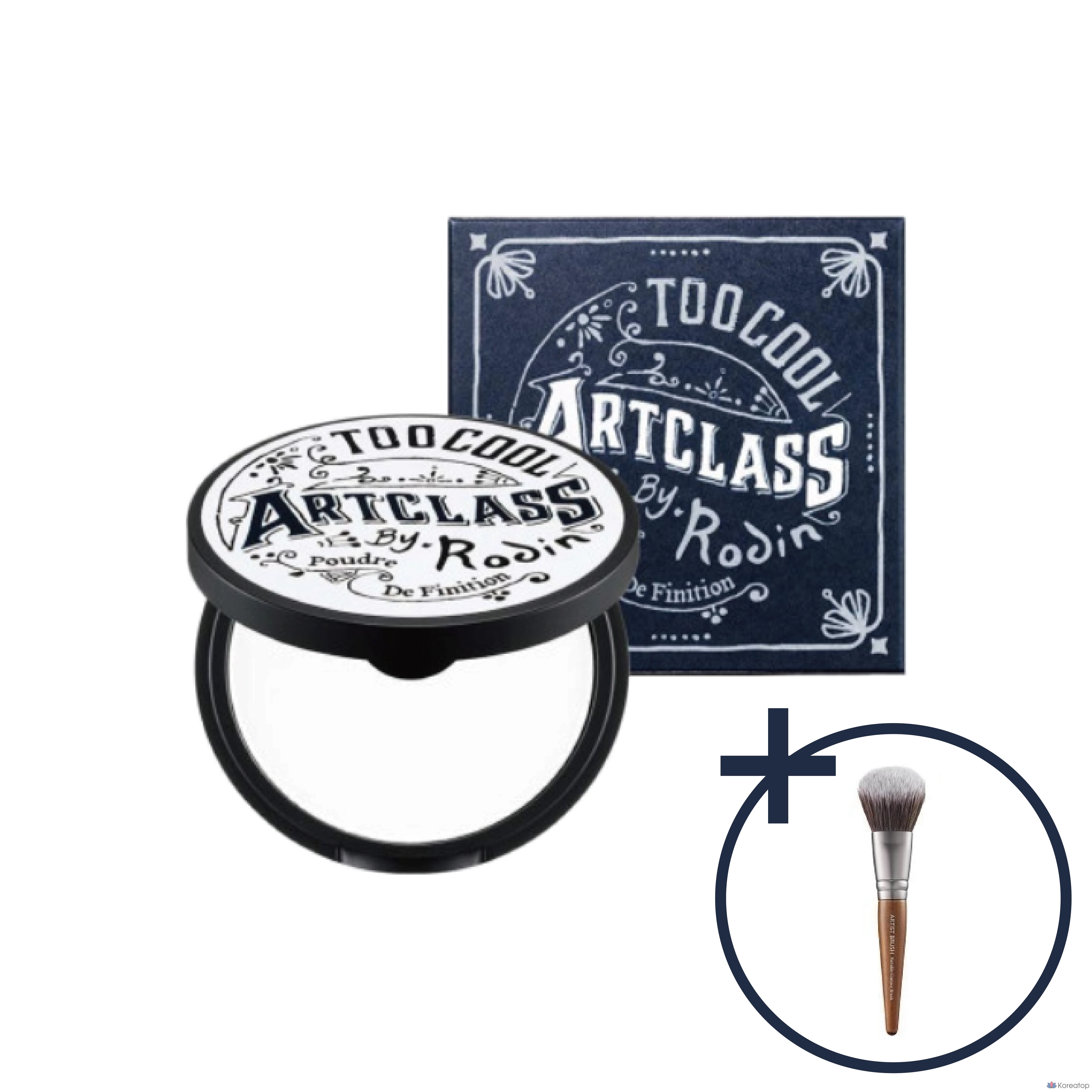 Набор для фиксации макияжа Too cool for school от Rodin Finish Setting Pact 4 г + портативная кисть для контурирования, 1 шт.