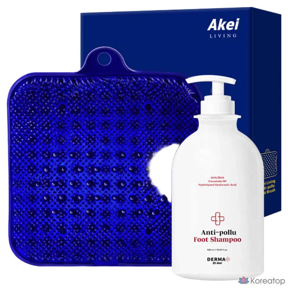 Шампунь-скраб для ног Akei Derma+ Antipollu + щетка для ног