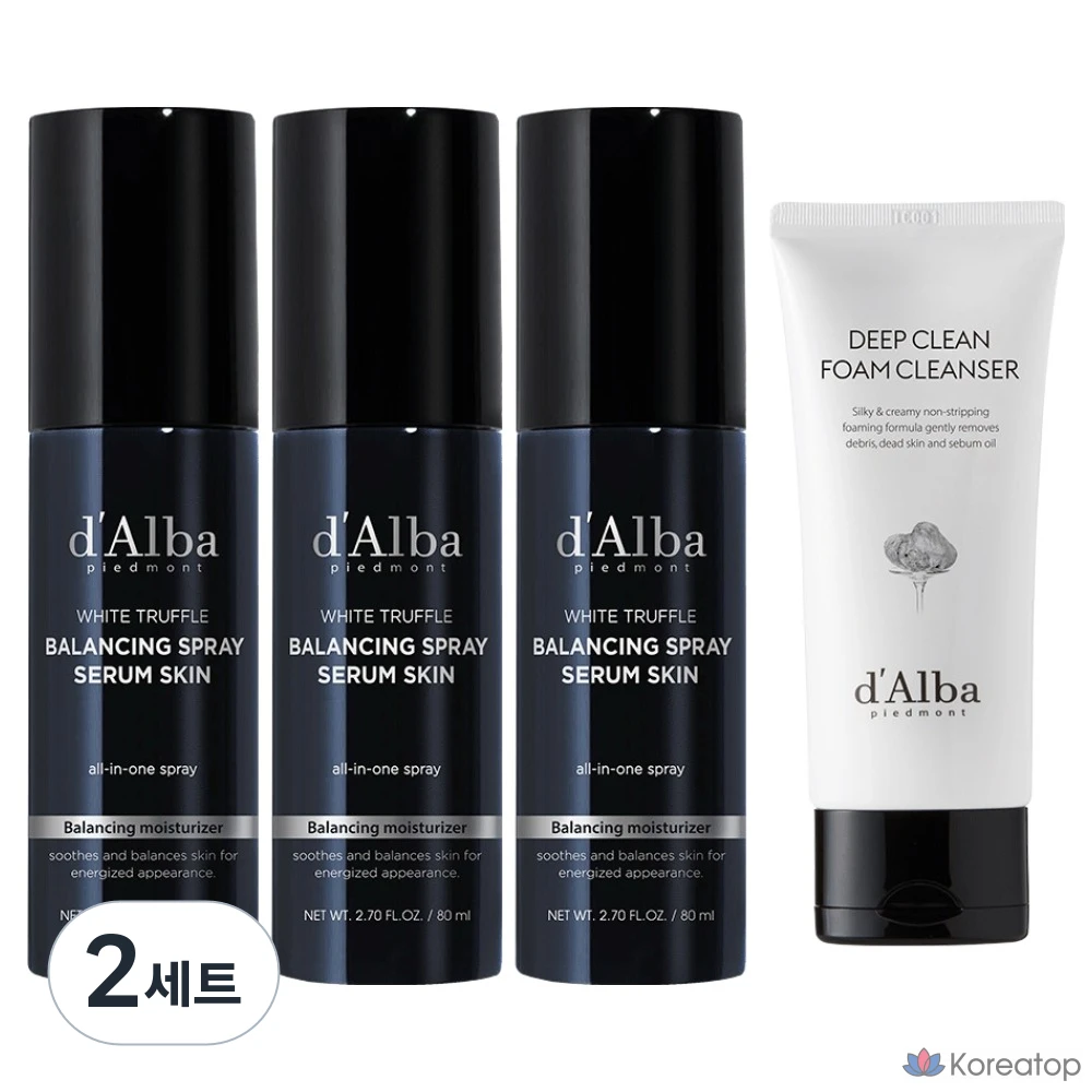 Набор D'alba All-in-One Men's Balancing Spray Serum Skin 80ml x 3 шт. + пенка для умывания с низким уровнем раздражения 80 мл