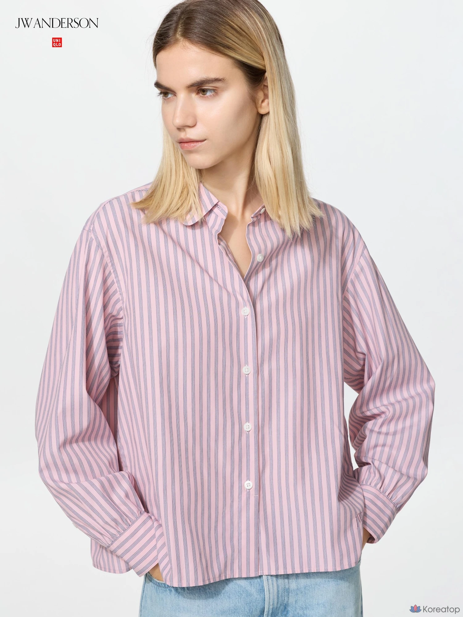 Рубашка Uniqlo Cotton Volume Sleeve Shirt, в полоску