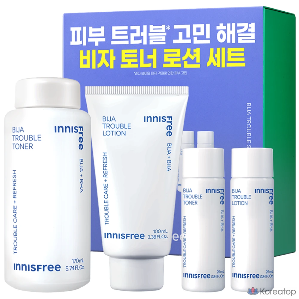 Набор Innisfree Bija Trouble Toner 170 мл + 25 мл + лосьон 100 мл + 25 мл, 1 комплект