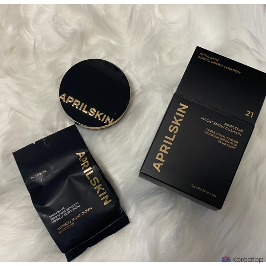 April Skin Magic Snow Cushion Fixing Pore Cover (основной продукт + сменный блок), 1 шт., № 22, розово-бежевый