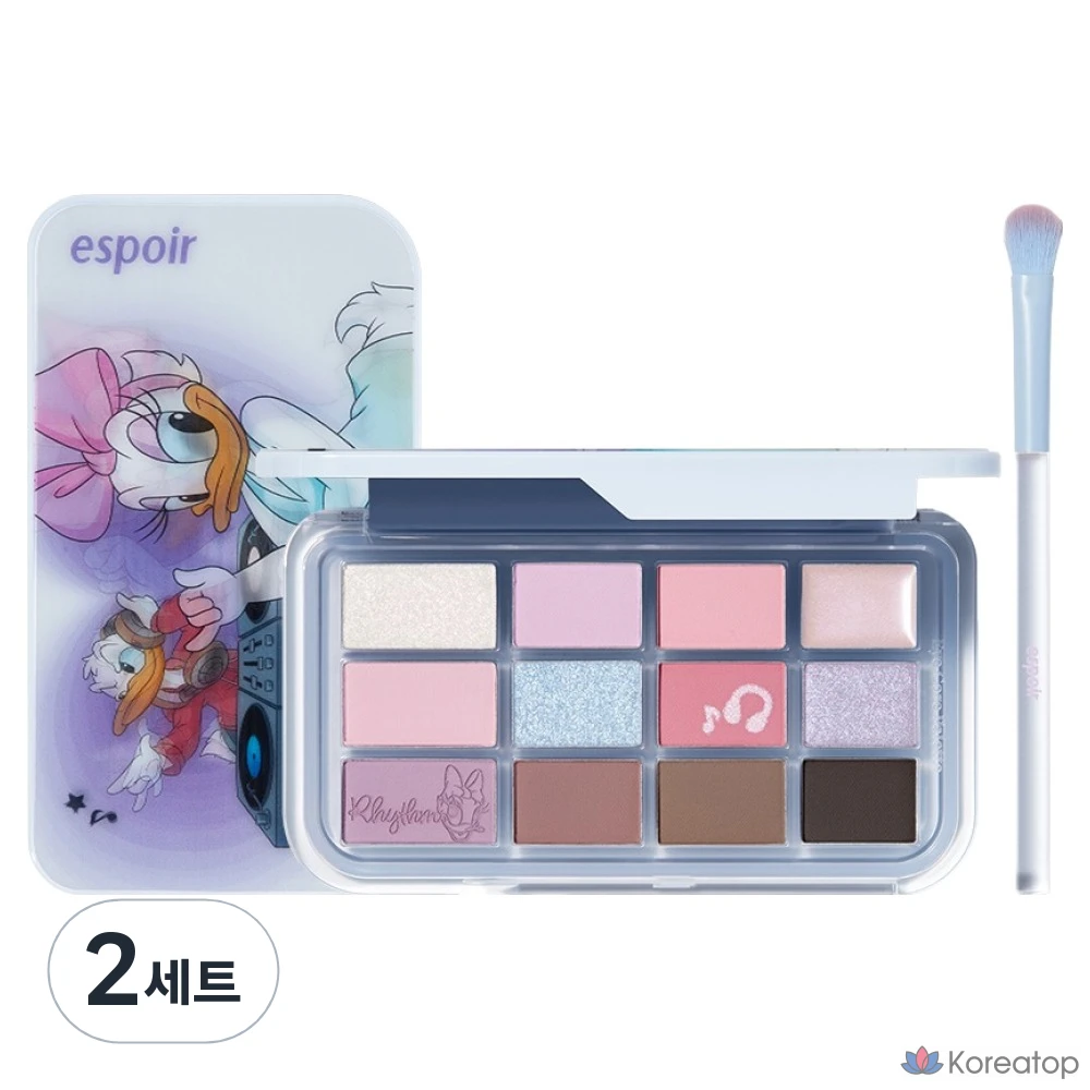 Палетка теней Espoir Disney Edition Eye Core Palette, набор кистей для базы под тени, № 9 Rhythmic Lavender, 2 комплекта