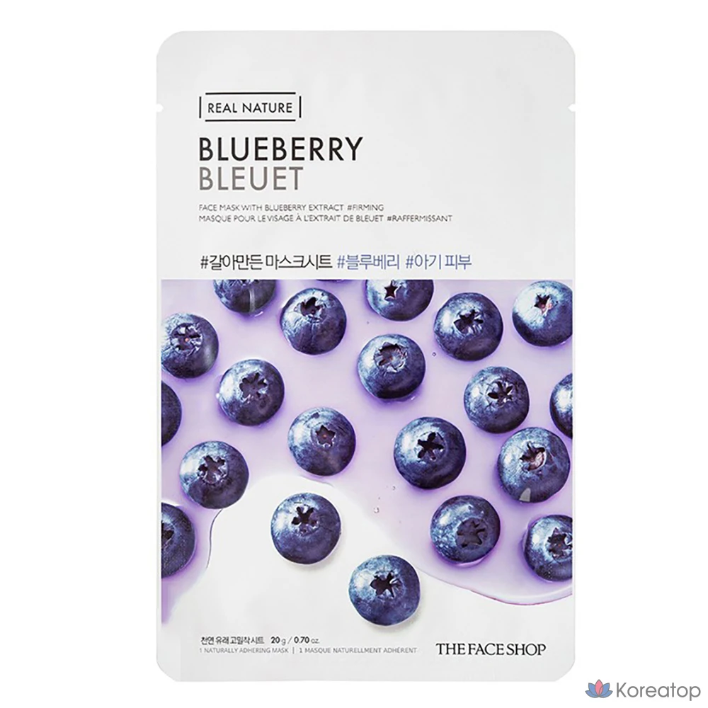 Тканевая маска для лица The Face Shop с ароматом черники, 20 г, 1 упаковка, 1 штука