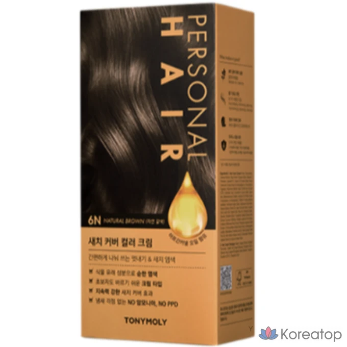 Крем-краска для волос Tony Moly Personal Hair Color Cream, 6N NATURAL (натуральный коричневый), 1 шт.