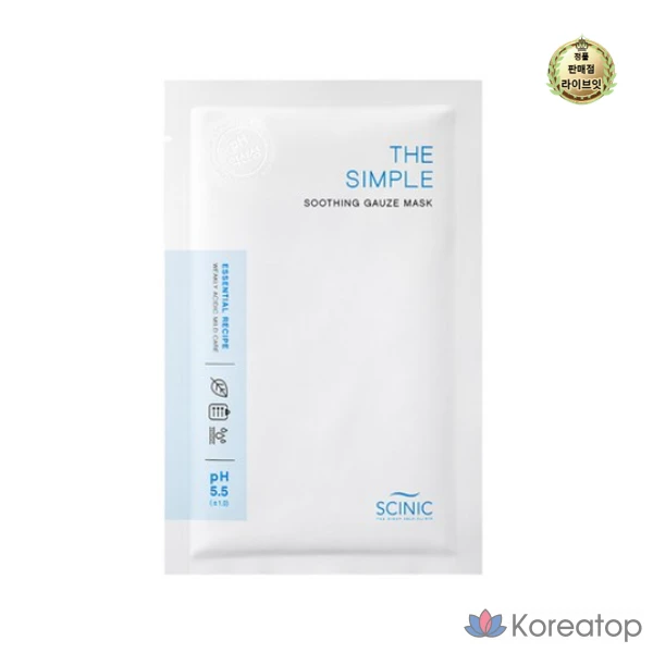 Scinic The Simple Успокаивающая марлевая маска, 25 мл, 6 штук, 1 упаковка