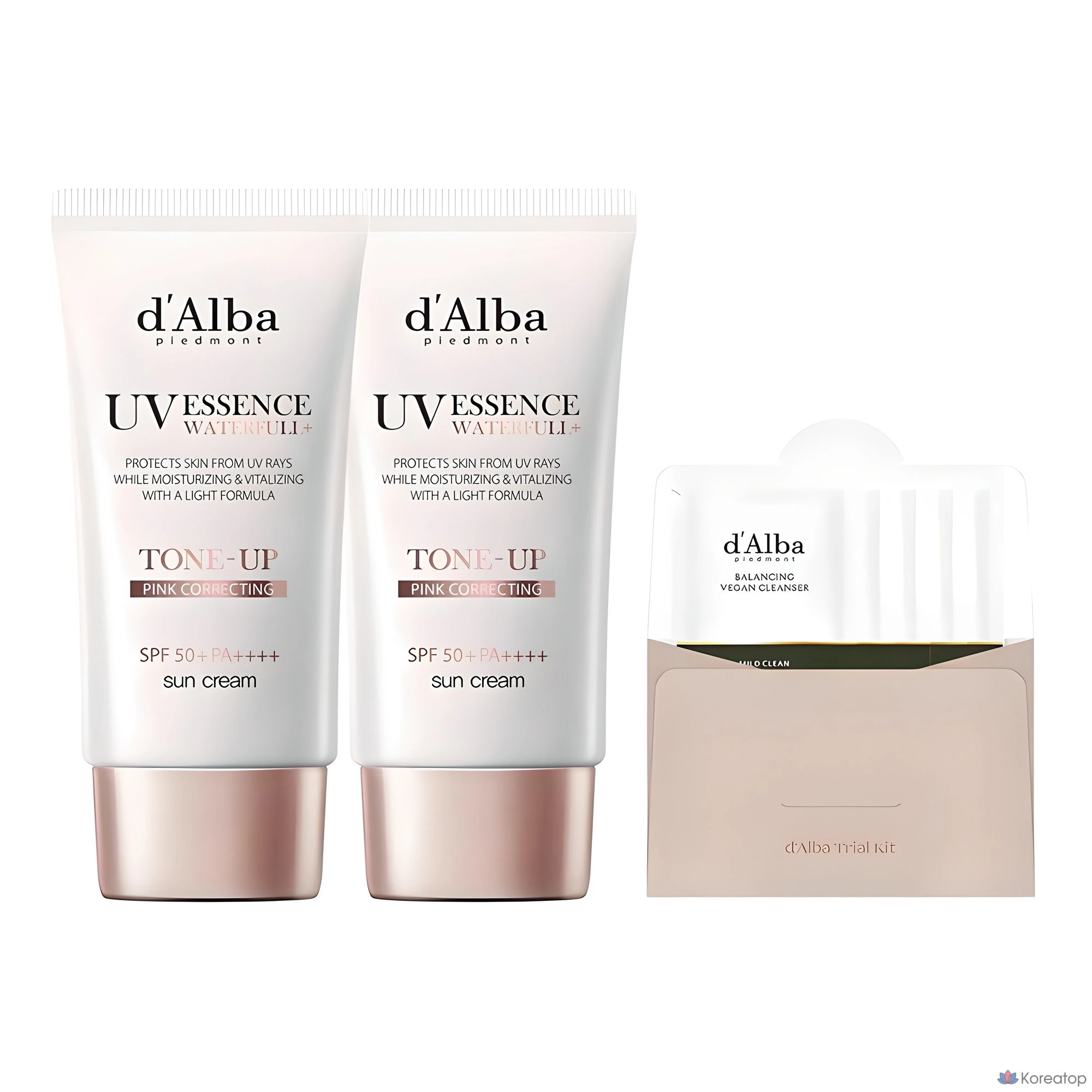 Набор из 2 флаконов солнцезащитного крема D'alba Waterful Tone-Up Sunscreen SPF50+ PA++++ 50 мл и балансирующего веганского геля для умывания 15 мл (1 шт.)