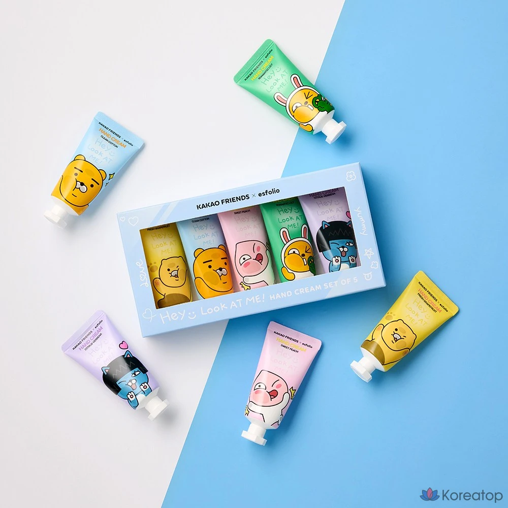 Набор из 5 кремов для рук Kakao Friends X Esfolio Look at Me (грейпфрут/чистый хлопок/сладкий персик/романтическая лилия/цитрусовая вербена), 1 набор