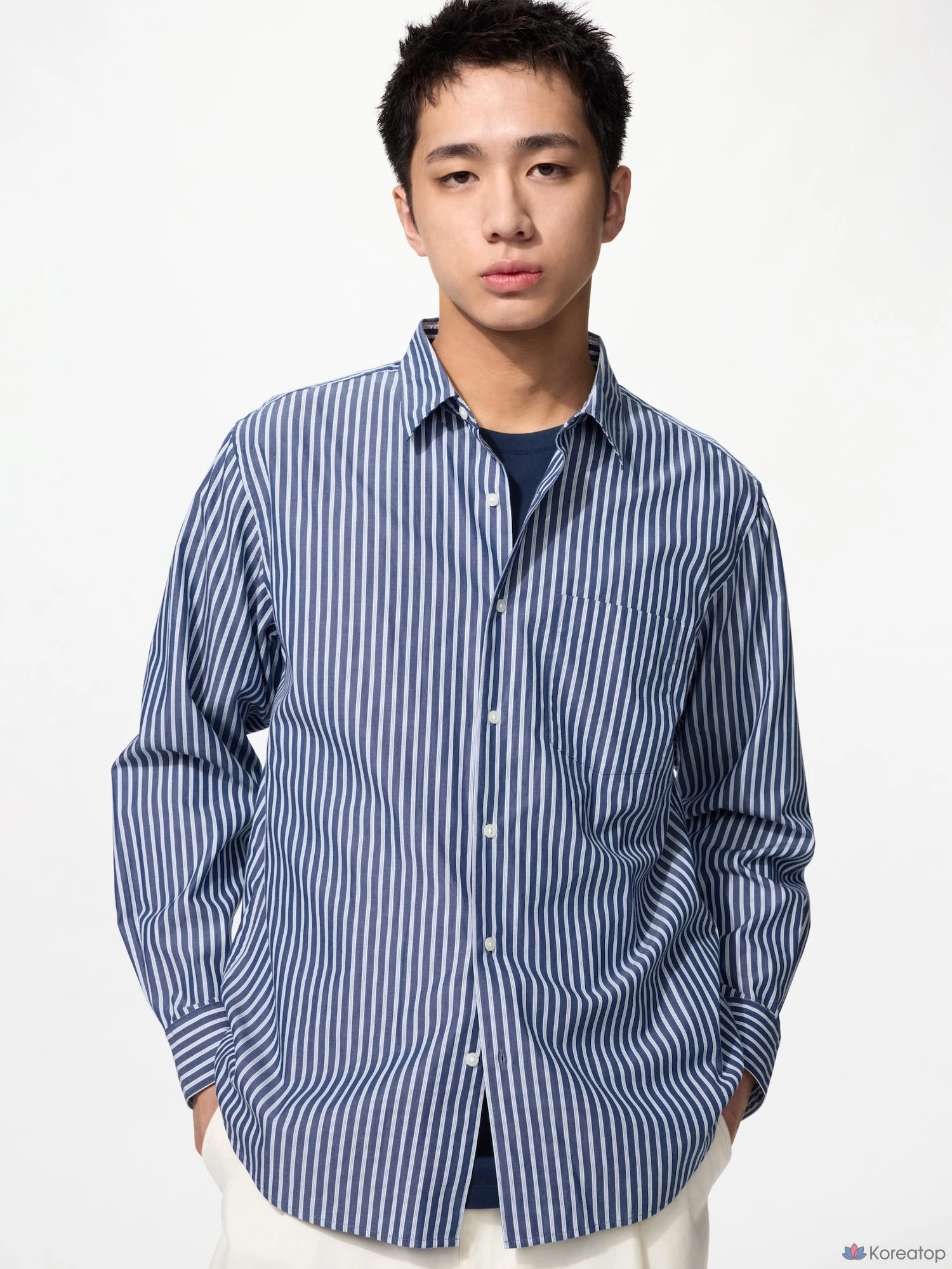 Рубашка Uniqlo Broadcloth Shirt Button-Down Collar Stripe E