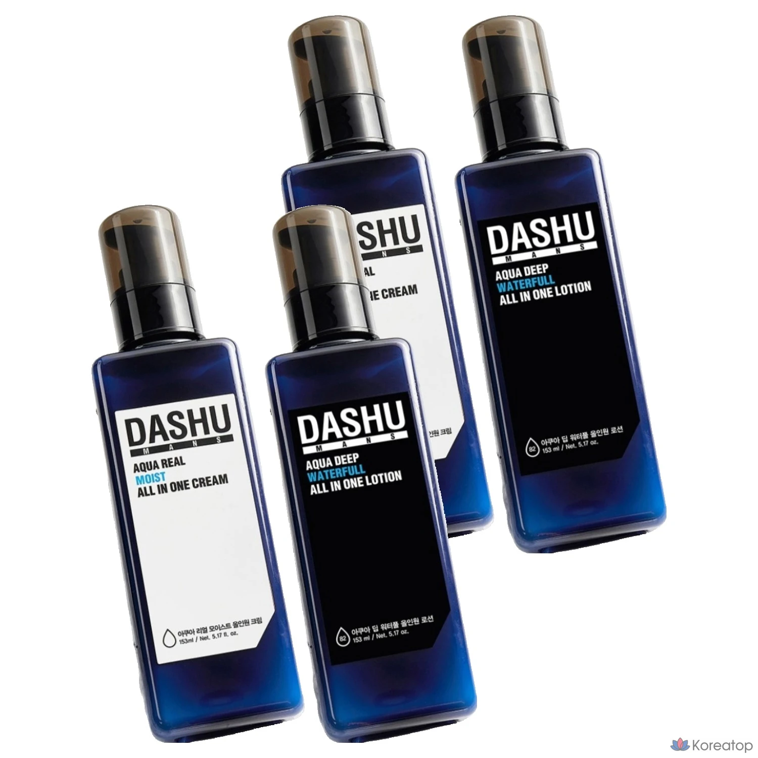 Набор из 2 флаконов: лосьон DASHU Men's Aqua Deep Waterful All-in-One Lotion 153 мл и увлажняющий крем Men's Aqua Real Moist All-in-One Cream 153 мл.