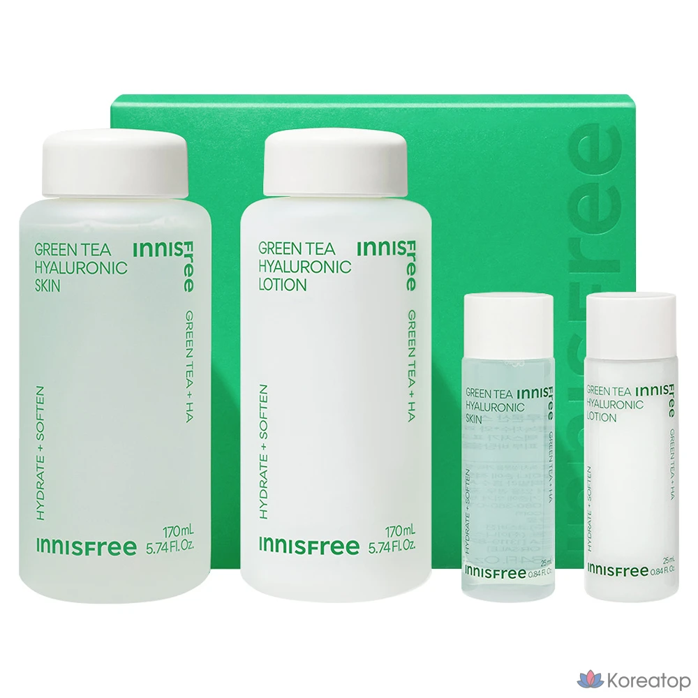 Набор средств по уходу за кожей Innisfree с зеленым чаем и гиалуроновой кислотой, 1 комплект.