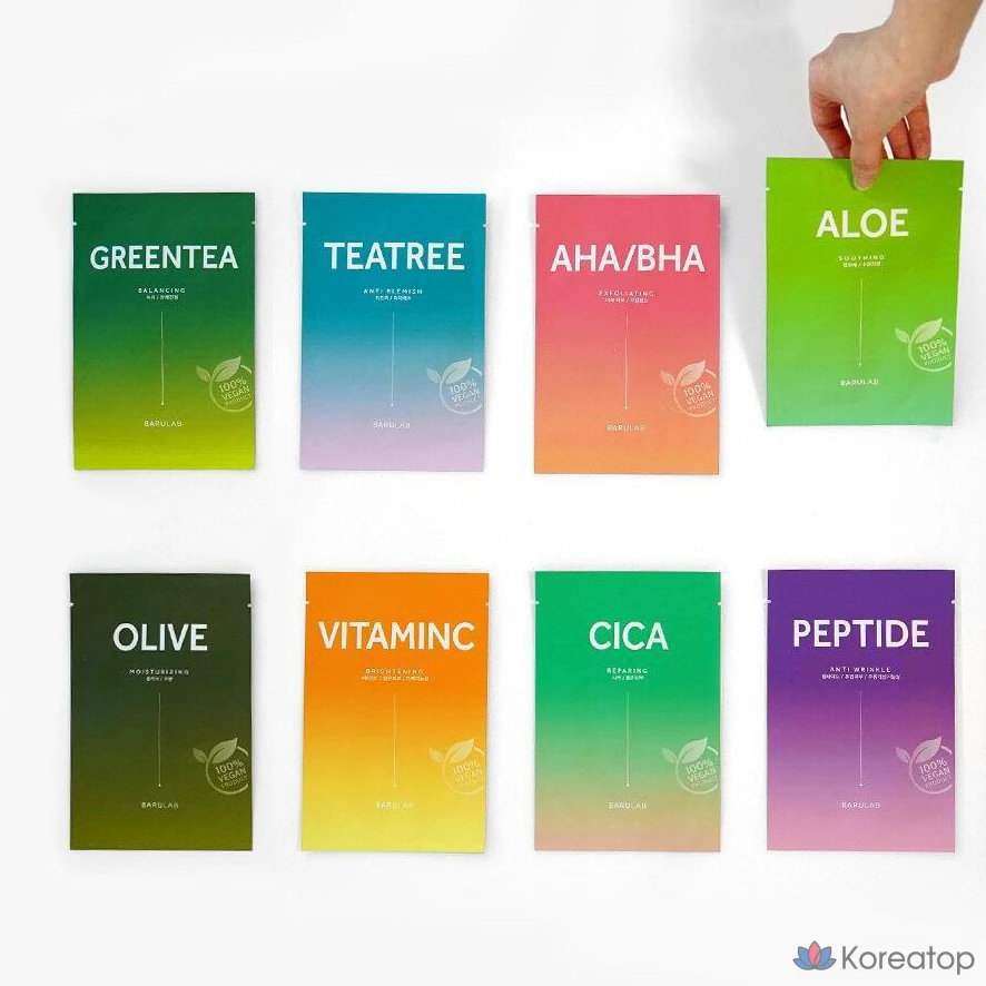 Маска для лица Barulab The Clean Mask Pack с освежающим и успокаивающим эффектом зеленого чая, 23 г, 1 упаковка, 10 штук.