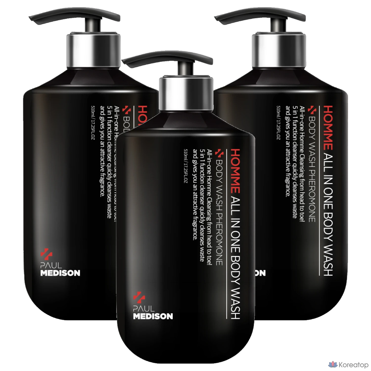 Гель для душа Paul Medison Homme All-in-One с ароматом феромонов, 510 мл, 3 набора