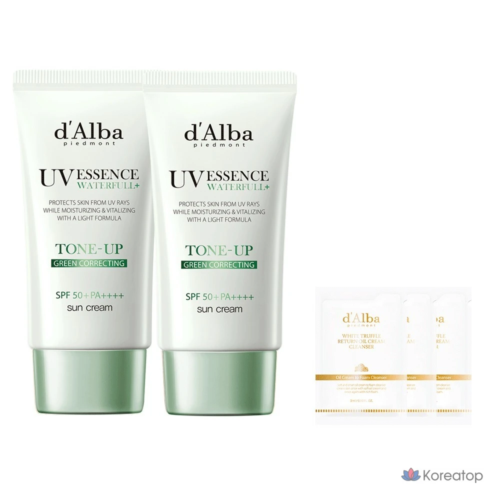 Солнцезащитный крем D'alba Clean Tea Tree Liposome Tone-Up Sunscreen Green SPF50+ PA++++, 2 шт., Очищающая сыворотка, 3 шт., 1 шт.