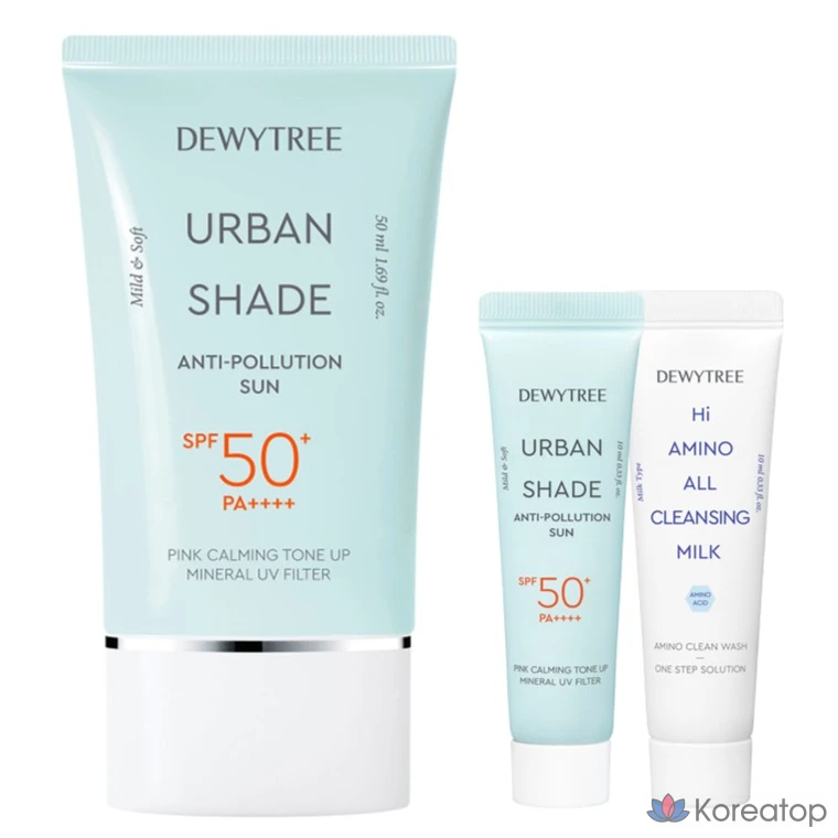 Набор Dewytree Urban Shade Anti-Pollution Sunscreen SPF50+ PA++++ 50 мл + 10 мл + Hi-Amino All Cleansing Milk 10 мл, 1 шт.