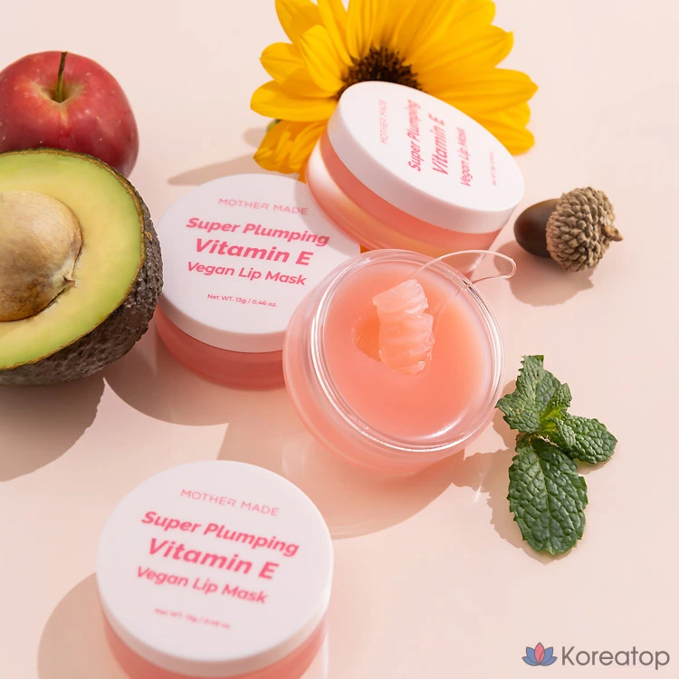 Веганская маска для губ MOTHER MADE Super Plumping с витамином Е, 13 г, для сна, отшелушивания, защиты губ, ухода за губами, 2 упаковки., фото 4