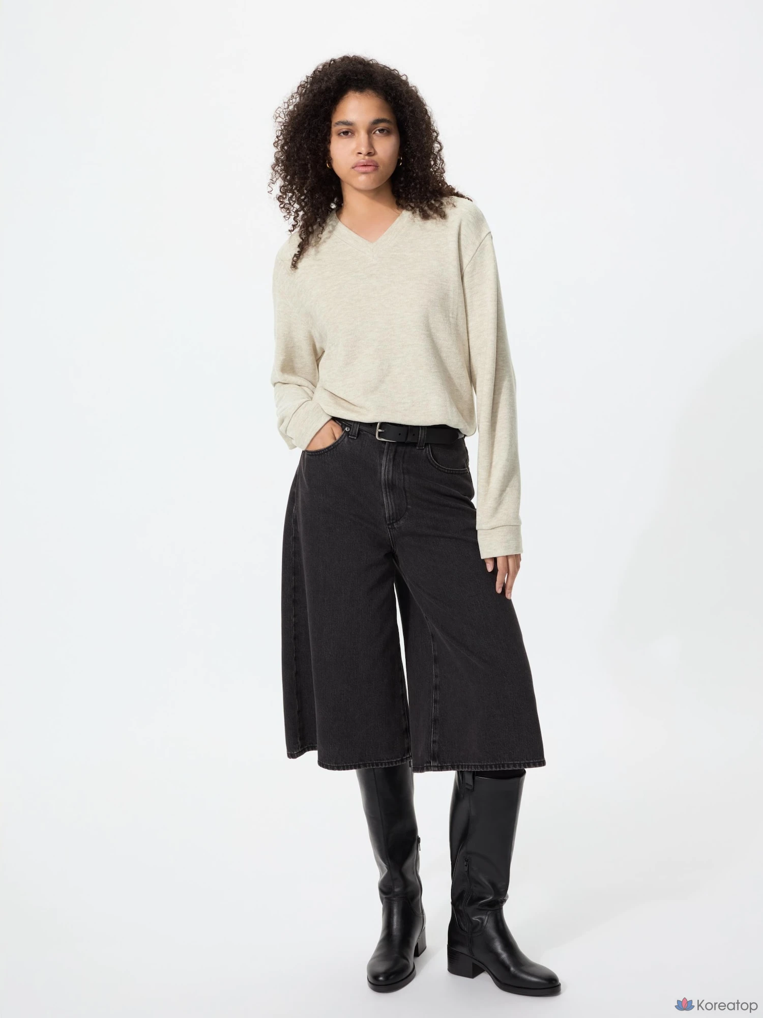 Футболка Uniqlo Rib Knit Fleece V-Neck T
