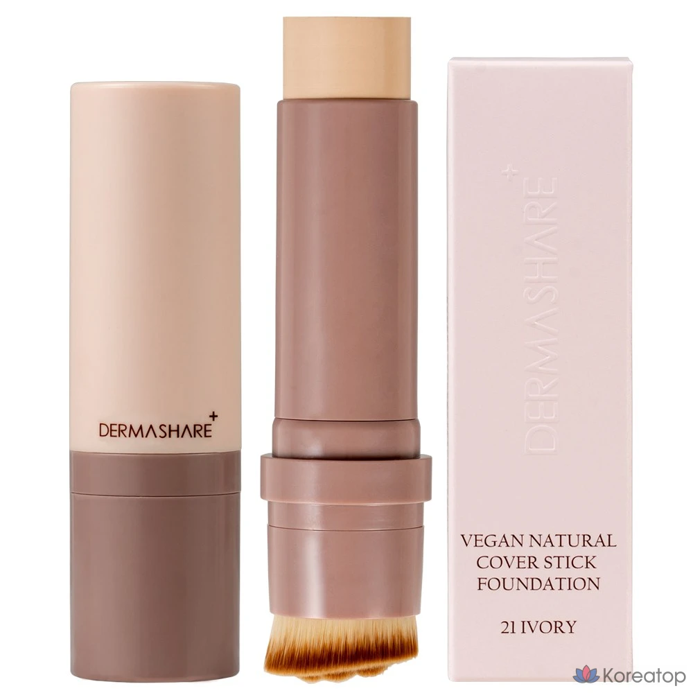 Тональный крем-стик Dermashare Vegan Natural Close-Fit Cover Stick Serum Foundation SPF50+ PA+++ 14 г, 1 шт., № 21, цвет слоновой кости