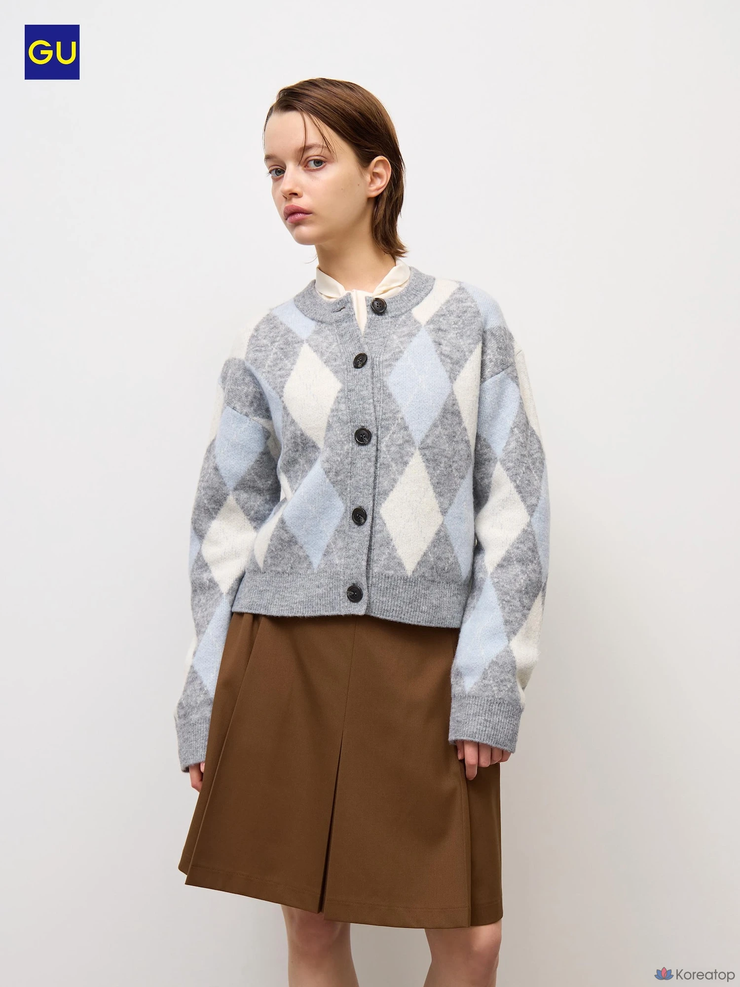 Кардиган Uniqlo Puppy Touch Knit Argyle Crewneck