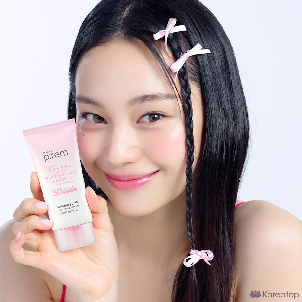 Успокаивающий розовый солнцезащитный крем MAKE P:REM Soothing Pink Tone-Up, 1 шт., 50 мл