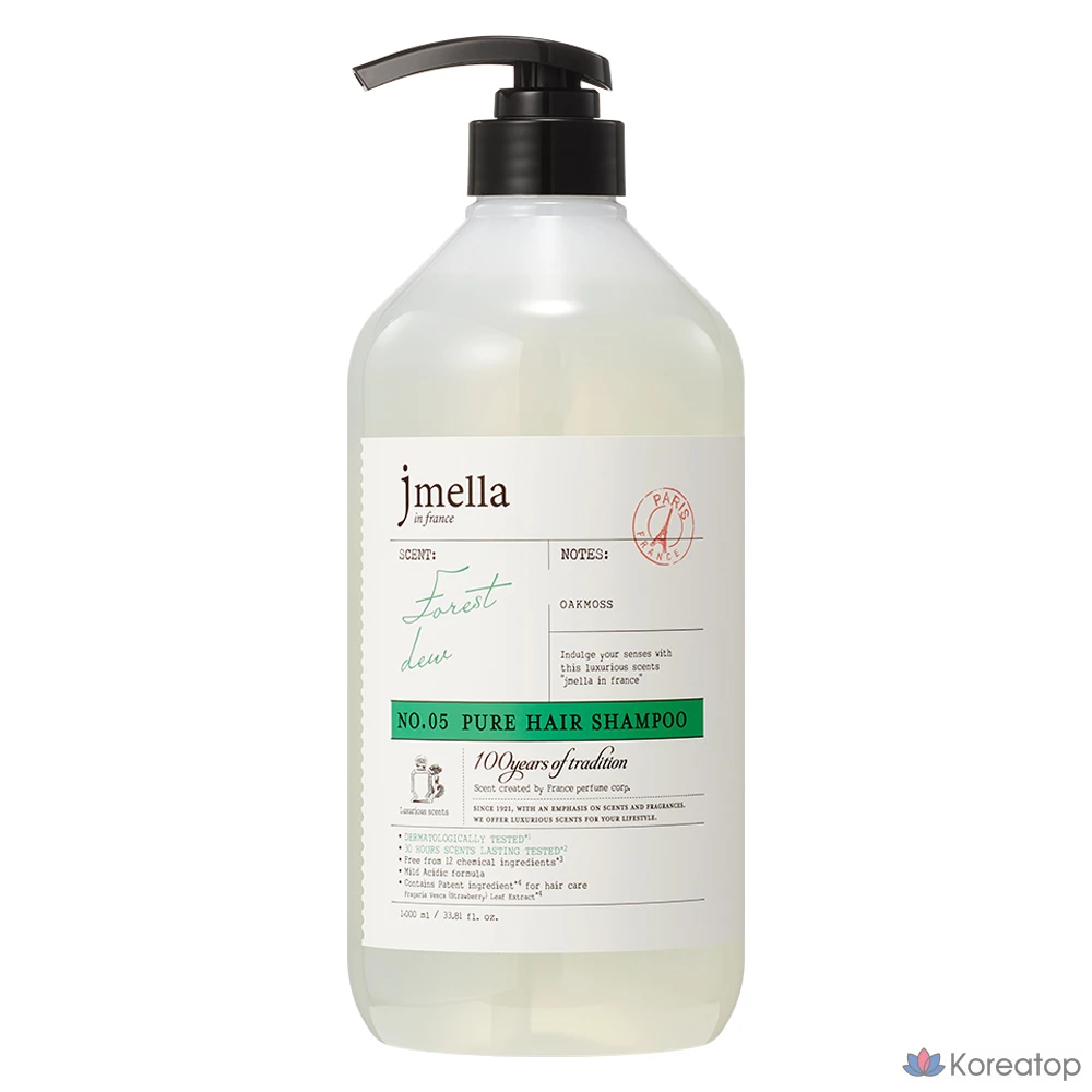 Парфюмированный шампунь для волос Jmella Pure Forest Dew с ароматом зелёного цвета, 1000 мл, 1 шт.