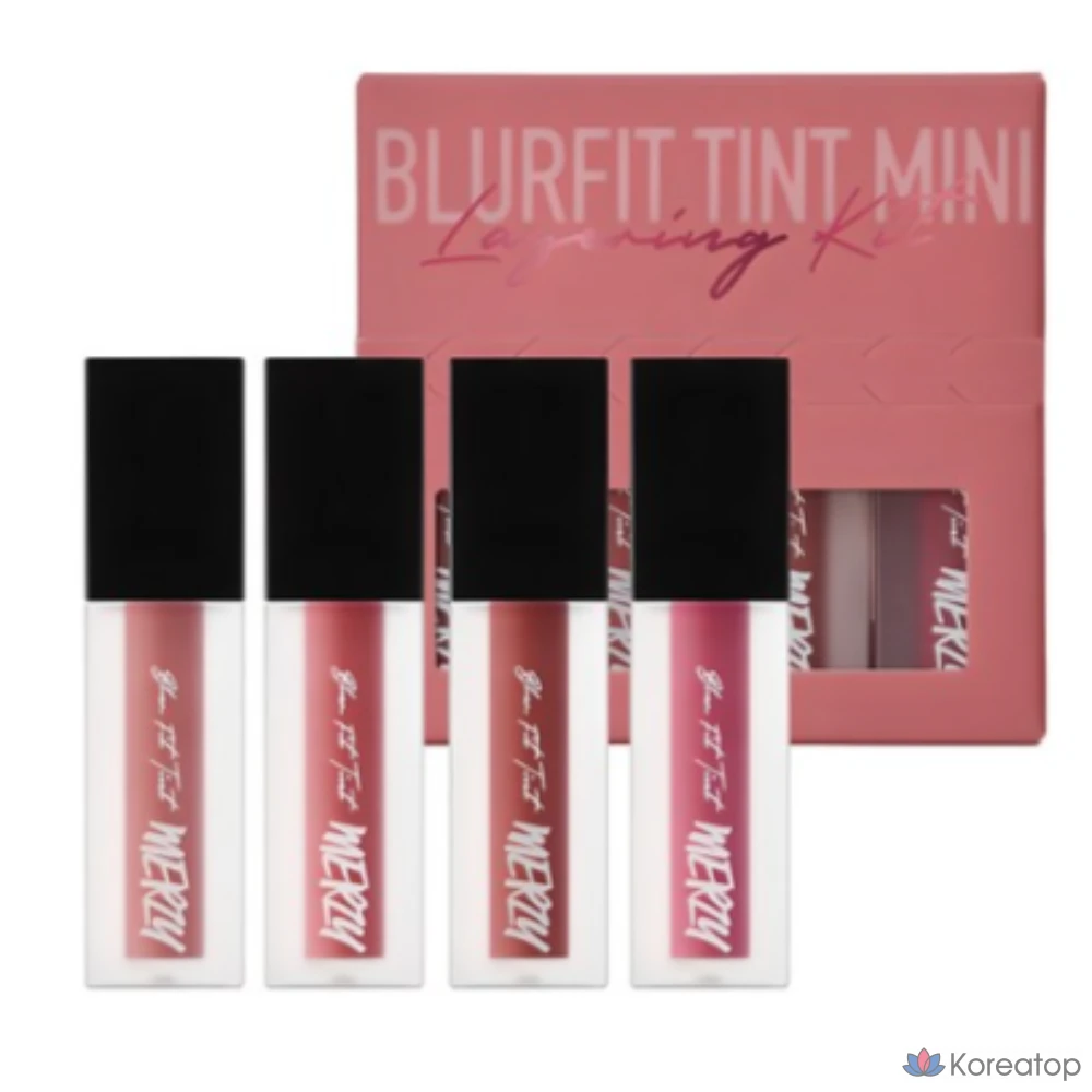 Набор из 4 мини-тинтов для губ MERZY Blurfit Mini Layering Lip Tint 1.5g, оттенки BT5 Moderation + BT6 Interest + BT8 Addiction + BT12 Dreamy, 1 шт.
