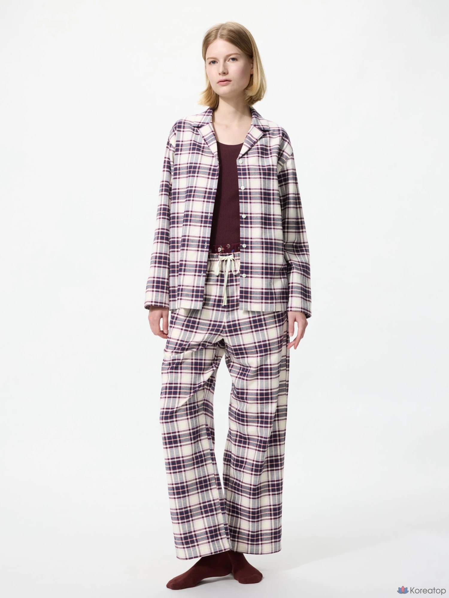 Пижама Uniqlo Flannel Pajama Long Sleeve, в клетку
