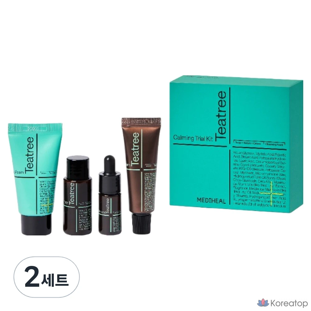 Набор Mediheal Tea Tree Calming Trial Kit, включающий очищающую пенку 30 мл, тоник 30 мл, сыворотку 10 мл, крем 20 мл (2 набора).