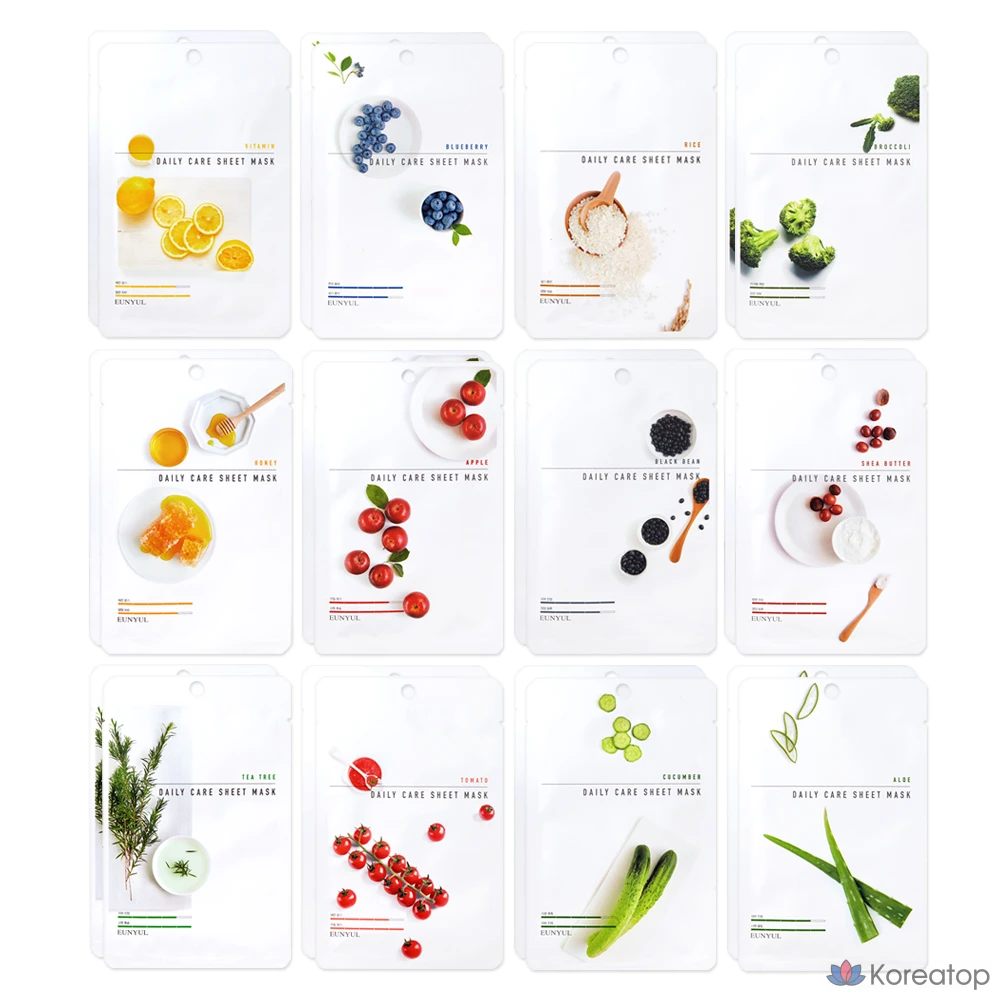 Тканевые маски для ежедневного ухода Eunyul, 12 видов x 2 шт., 1 упаковка, 24 штуки