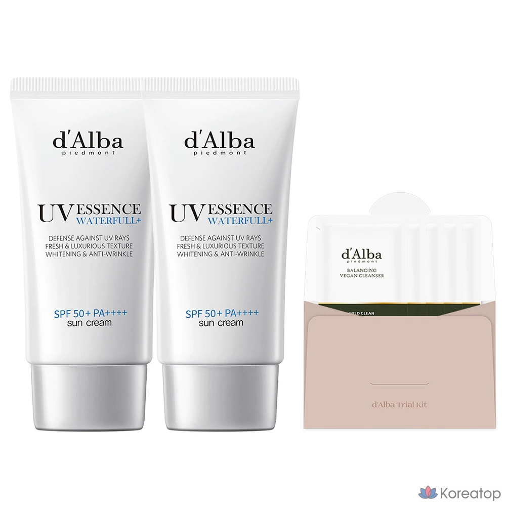 Набор из 2 флаконов: солнцезащитный крем D'alba Waterful Essence SPF50+ PA++++ 50 мл и балансирующий веганский гель для умывания 3 мл (1 шт.)