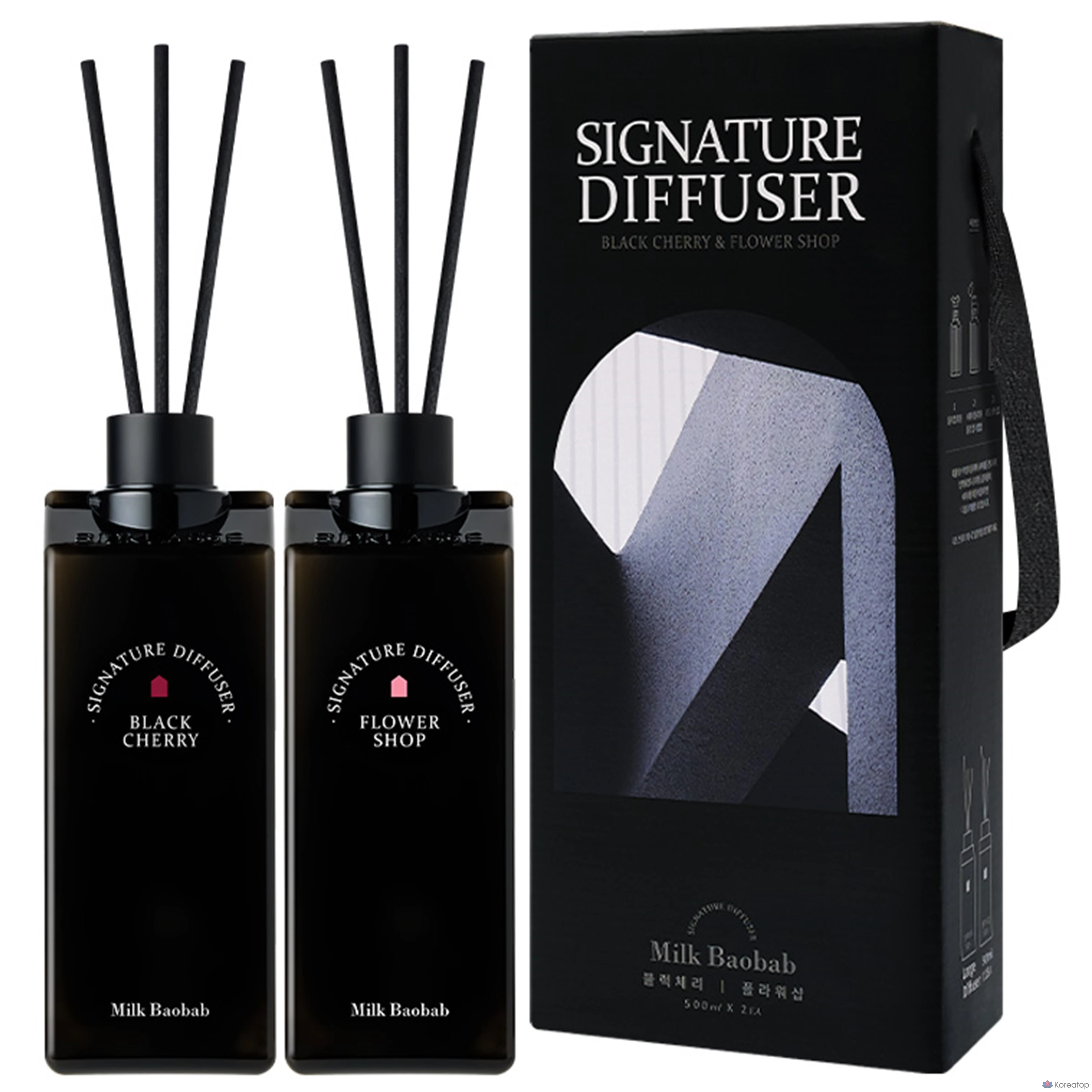Набор Milk Baobab Signature: диффузор, 2 флакона по 500 мл, аромат «Черная вишня», «Цветочный магазин», 1 шт.