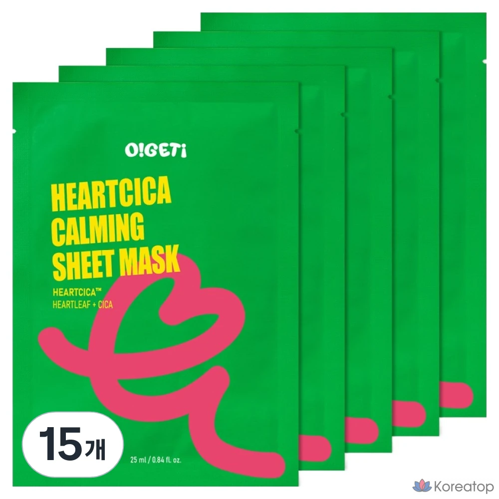 Успокаивающая тканевая маска O!GETi Heart Cica, 15 штук, 1 упаковка