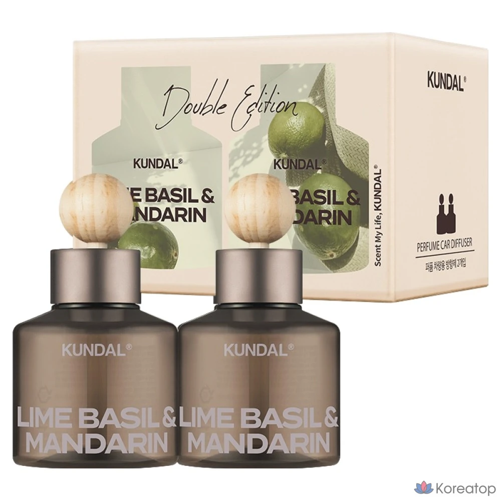 Автомобильный освежитель воздуха Kundal, 75 мл, 2 шт., лайм, базилик и мандарин, 1 комплект.